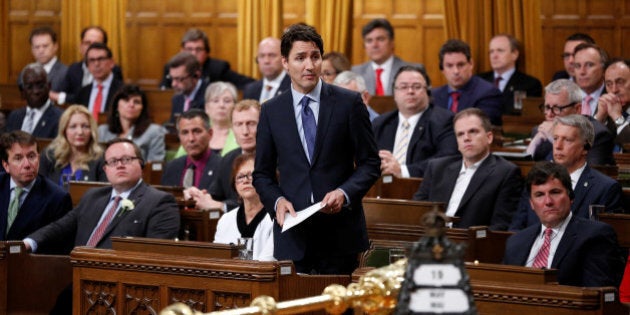 Canada's Prime Minister Justin Trudeau delivers an apology in the House of Commons on Parliament Hill in Ottawa, Ontario, Canada, May 19, 2016 following a physical altercation the previous day. REUTERS/Chris Wattie