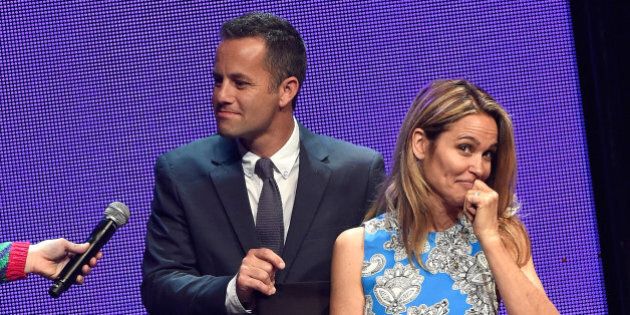 NASHVILLE, TN - MAY 31: Host Kirk Cameron and wife actress Chelsea Noble speak onstage during the 3rd Annual KLOVE Fan Awards at the Grand Ole Opry House on May 31, 2015 in Nashville, Tennessee. (Photo by Rick Diamond/Getty Images for KLOVE)