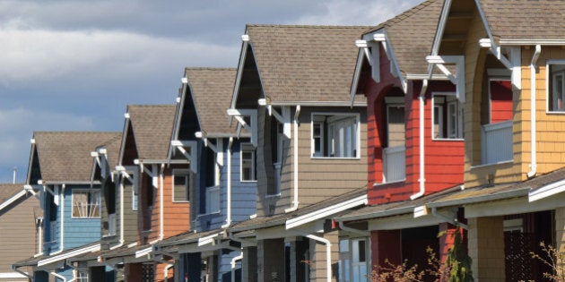 Row of modern houses in Vancouver BC, Canada