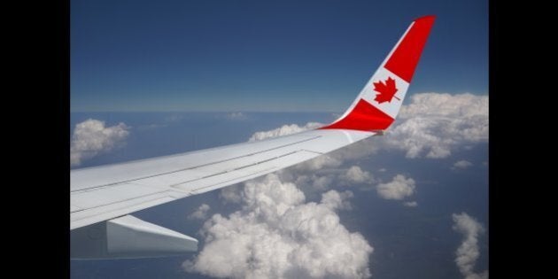 Country flag in airplane wing.