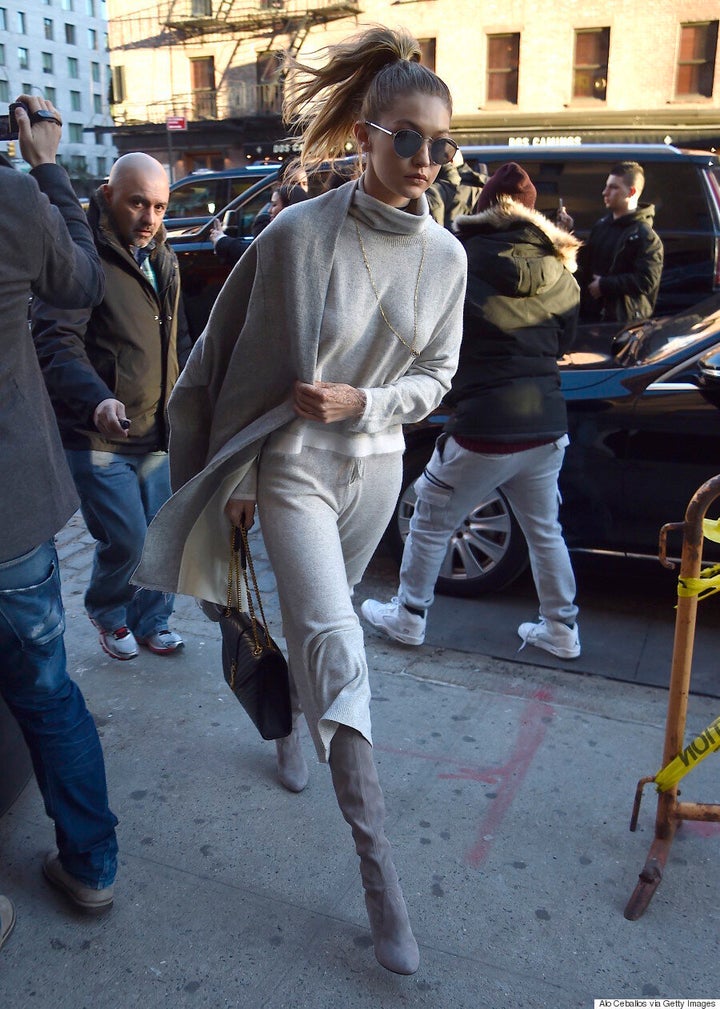 Gigi Hadid Wears Double-Slit Pants in New York City