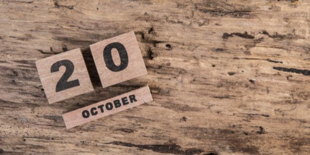 template for october with calendar on wooden surface
