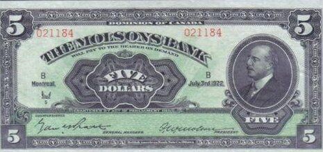 Molsons Bank $5 bill