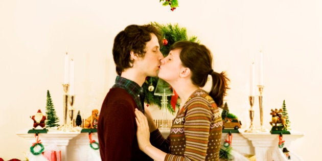 kissing under the mistletoe