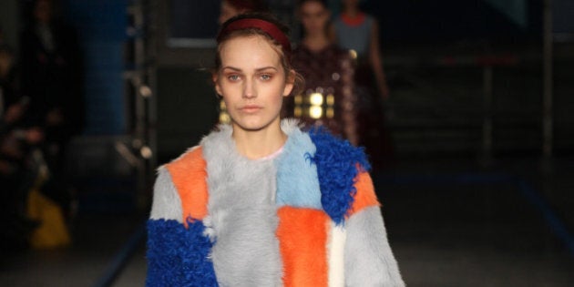 LONDON, ENGLAND - FEBRUARY 17: A model walks the runway at the Roksanda Ilincic show at London Fashion Week AW14 at on February 17, 2014 in London, England. (Photo by Antonio de Moraes Barros Filho/WireImage)