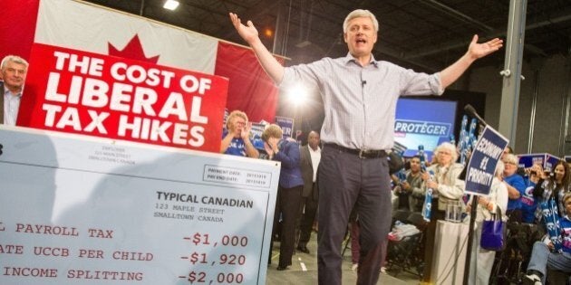 Conservative leader Stephen Harper speaks to supporters at a rally in London, Ontario on October 13, 2015. Canada votes in legislative elections on October 19. AFP PHOTO/ GEOFF ROBINS (Photo credit should read GEOFF ROBINS/AFP/Getty Images)