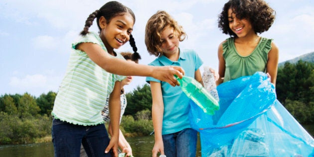 Little Kids Picking up Trash