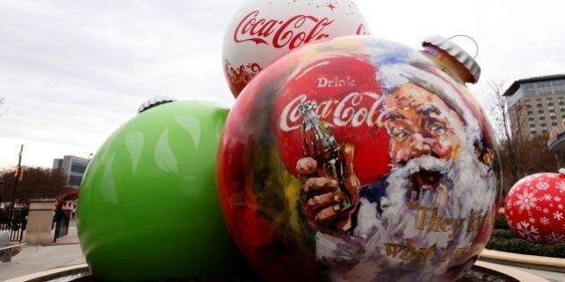 ATLANTA - NOVEMBER 23: Giant Coca-Cola Christmas Bulbs, sits outside the World Of Coca-Cola, in Atlanta, Georgia on NOVEMBER 23, 2013. (Photo By Raymond Boyd/Getty Images)