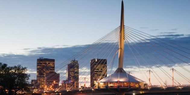 Canada, Manitoba, Winnipeg, Esplanade Riel Pedestrian bridge