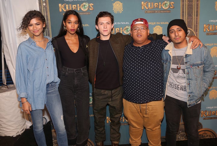 Zendaya, Laura Harrier, Tom Holland, Jacob Batalon and Tony Revolori promoting "Spider-Man: Homecoming" in 2016.