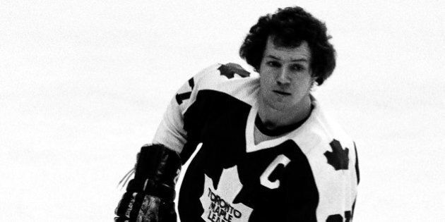 BOSTON - 1979: Darryl Sittler #27 of the Toronto Maple Leafs skates against the Boston Bruins at Boston Garden. (Photo by Steve Babineau/NHLI via Getty Images)