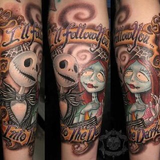 Nightmare Before Christmas half sleeve done by Andrew at Rising Tide Tattoo  in Newark Ohio  rtattoos