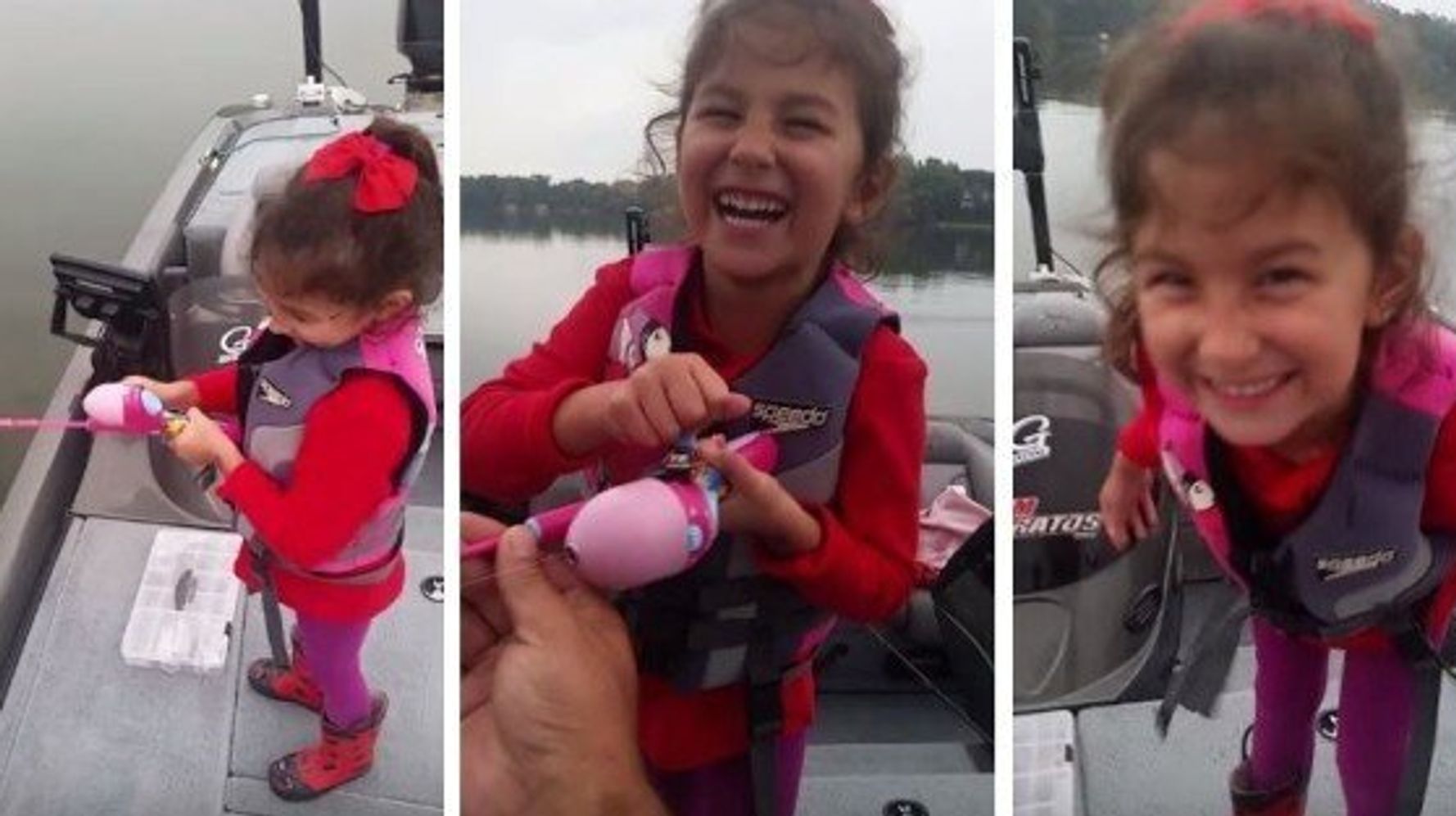 Girl Reels In Big Bass With Her Barbie Fishing Rod