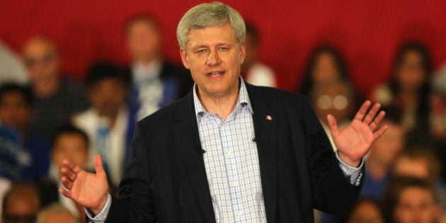 AJAX, ON- AUGUST 3 - Prime Minister Stephen Harper delivers remarks at the Deer Run Golf Club as his campaign hits the GTA as he kicks off his election campaign in Ajax. August 3, 2015. (Steve Russell/Toronto Star via Getty Images)