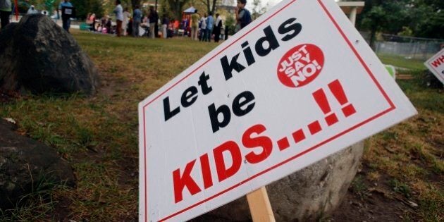 TORONTO, ON - SEPTEMBER 9 - Signage at R. V. Burgess Park next to Thorncliffe Park Public School for Day 2 of parent run schooling, September 9, 2015. Some parents have kept their children from attending the school to protest the Ontario Government's new sex-ed curriculum. Andrew Francis Wallace/Toronto Star (Andrew Francis Wallace/Toronto Star via Getty Images)