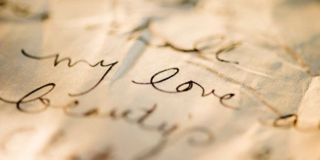Close up of antique love letter on parchment