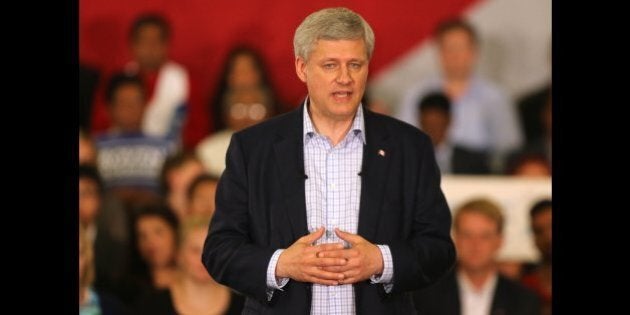 AJAX, ON- AUGUST 3 - Prime Minister Stephen Harper delivers remarks at the Deer Run Golf Club as his campaign hits the GTA as he kicks off his election campaign in Ajax. August 3, 2015. (Steve Russell/Toronto Star via Getty Images)