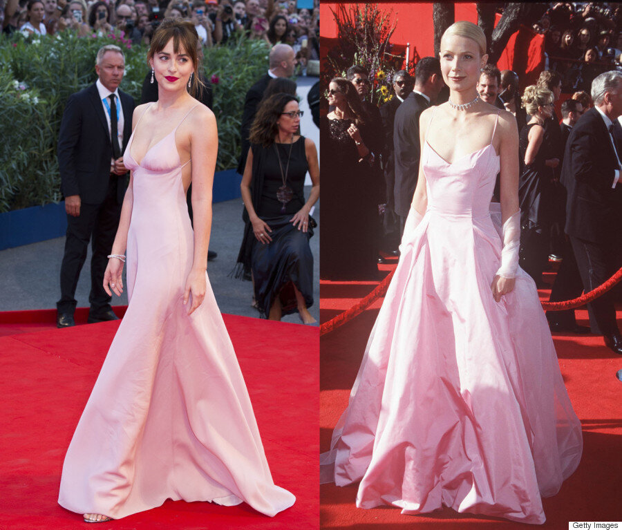 dakota johnson pink prada dress