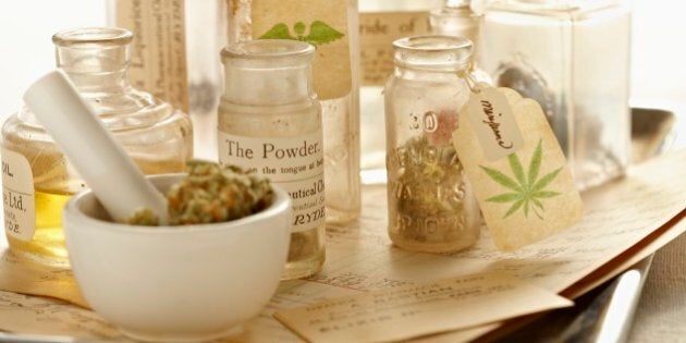 Marijuana with vintage bottles