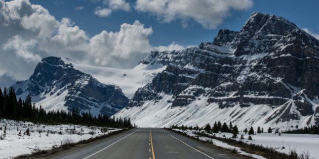 JASPER, CANADA - APRIL 25: The mountains along the Icefields Parkway between Lake Louise and Jasper are coated in a light dusting of snow on April 25, 2016 near Jasper, Alberta, Canada. Jasper is the largest National Park in the Canadian Rockies and features glaciers, hot springs, lakes, waterfalls, and snowcapped mountains. (Photo by George Rose/Getty Images)