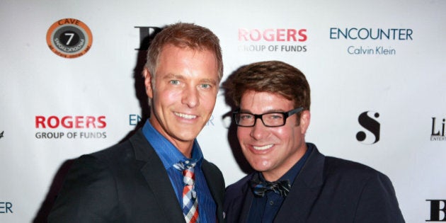 TORONTO, ON - SEPTEMBER 08: TV personalities Steven Sabados (L) and Chris Hyndman attend the 'The Secret Disco Revolution' Party during the 2012 Toronto International Film Festival at The Courthouse on September 8, 2012 in Toronto, Canada. (Photo by Todd Oren/Getty Images)