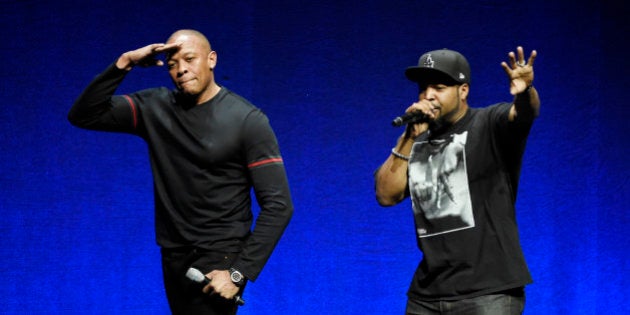 N.W.A. members Dr. Dre, left, and Ice Cube, two of the subjects of the upcoming biographical drama