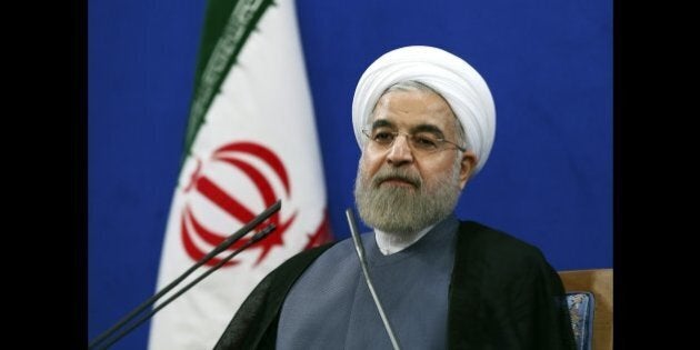 Iran's President Hassan Rouhani gives a press conference on the second anniversary of his election, in Tehran, Iran, Saturday, June 13, 2015. Rouhani said a final nuclear deal is