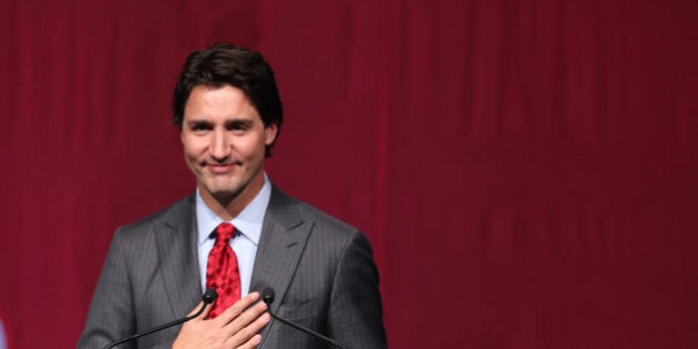 TORONTO, ON - JANUARY 21: TLiberal Leader Justin Trudeau speaks from the podium. Former Prime Minister Jean Chrétien is the focus of a tribute at the Westin Harbour Castle hotel in Toronto for A-list crowd. (Richard Lautens/Toronto Star via Getty Images)
