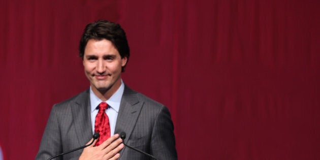 TORONTO, ON - JANUARY 21: TLiberal Leader Justin Trudeau speaks from the podium. Former Prime Minister Jean Chrétien is the focus of a tribute at the Westin Harbour Castle hotel in Toronto for A-list crowd. (Richard Lautens/Toronto Star via Getty Images)