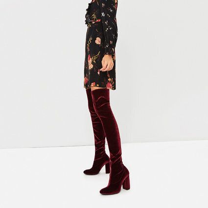 Zara Velvet Over The Knee High Heel Boots