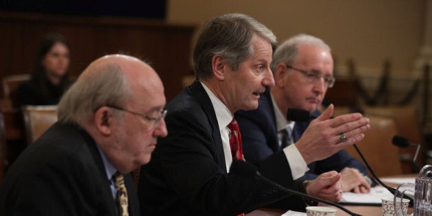 WASHINGTON, DC - JANUARY 24: (L-R) Resident fellow Thomas Miller of American Enterprise Institute, senior fellow John Graham of the National Center for Policy Analysis, and Professor of Practice Dr. John McDonough of Department of Health Policy and Management at Harvard TH Chan School of Public Health, testify during a hearing before the Oversight Subcommittee of the House Ways and Means Committee January 24, 2017 on Capitol Hill in Washington, DC. The subcommittee held a hearing on 'Examining the Effectiveness of the Individual Mandate under the Affordable Care Act.' (Photo by Alex Wong/Getty Images)