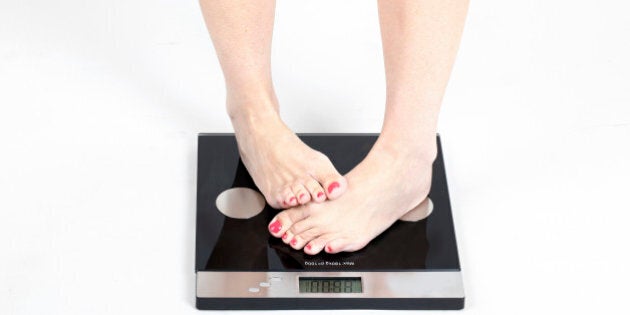 Woman's feet on scale Model released