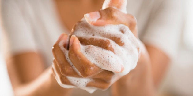 USA, New Jersey, Jersey City, Close up of woman washing her hands