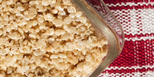 Homemade Marshmallow Crispy Rice Treat in bar form