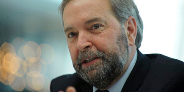 Tom Mulcair, leader of Canadaâs main opposition New Democratic Party, speaks during an interview in New York, U.S., on Thursday, March 14, 2013. During a visit to Washington this week Mulcair told U.S. lawmakers and executives that he opposes the Keystone XL oil pipeline, according to the Edmonton Journal. Photographer: Peter Foley/Bloomberg via Getty Images