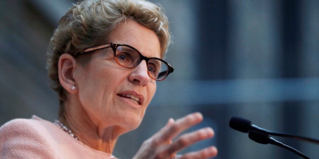 Premier of Ontario Kathleen Wynne speaks during an announcement from healthcare group Bayer, and venture capital firm Versant Ventures, that will have them partake in a $225 million joint venture to create a new stem cell therapy technology company, BlueRock Therapeutics, in Toronto, December 12, 2016. REUTERS/Mark Blinch