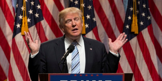 New York, NY USA - July 16, 2016: Donald Trump speaks during introduction Governor Mike Pence as running for vice president at Hilton hotel Midtown Manhattan