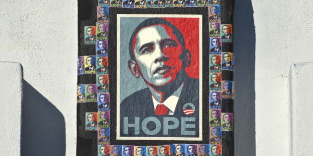 Barack Obama campaign poster on building, Albuquerque, NM