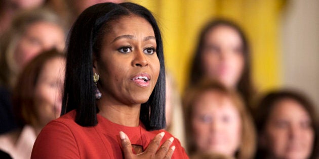 Michelle Obama gives her final speech as first lady at the 2017 School Counselor of the Year ceremony in the East Room of the White House in Washington, Friday, Jan. 6, 2017. (AP Photo/Manuel Balce Ceneta)