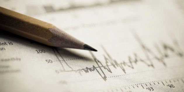 Close-up of a pencil on a line graph