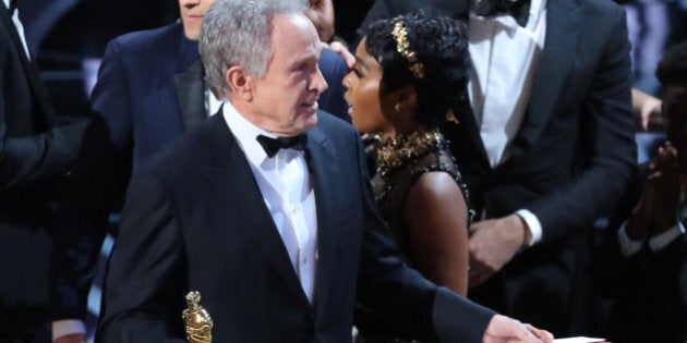 89th Academy Awards - Oscars Awards Show - Hollywood, California, U.S. - 26/02/17 - Warren Beatty holds the card for the Best Picture award. REUTERS/Lucy Nicholson