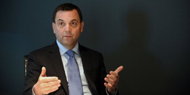 Tim Hudak, leader of the Ontario Progressive Conservative Party, speaks during an interview in Toronto, Ontario, Canada, pm Tuesday, May 27, 2014. Ontario's economy is in trouble, according to Hudak's campaign narrative. Businesses are wary of rising government debt and higher energy prices, factory jobs are disappearing, and Ontario has lost its status as an economic leader in Canada. Photographer: Galit Rodan/Bloomberg via Getty Images