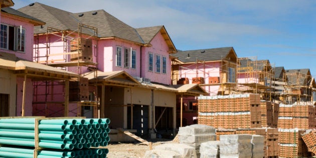 As a result of the housing boom in the Greater Toronto Area (GTA) most of the viable farm land is disappearing to accomodate more and more subdivisions. This subdivision is located in Vaughan, Ontario, Canada.