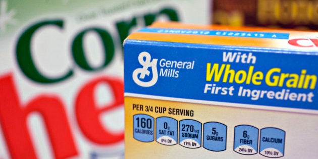 Boxes of General Mills Inc. Honey Nut Cheerios and Corn Chex cereal are arranged for a photograph in Washington, D.C., U.S., on Friday, Feb. 17, 2012. General Mills Inc., the maker of Cheerios cereal and Yoplait yogurt, reduced its earnings forecast for its current fiscal year as weak demand and rising costs squeeze food producers. Photographer: Andrew Harrer/Bloomberg via Getty Images