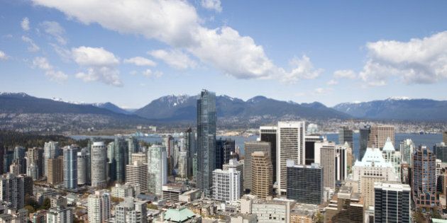 downtown Vancouver, mountains in background
