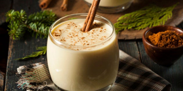 Homemade White Holiday Eggnog with a Cinnamon Stick