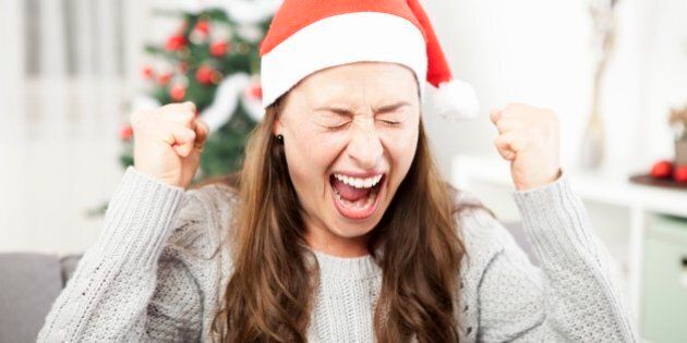 young girl is sad and frustrated about christmas so she screams