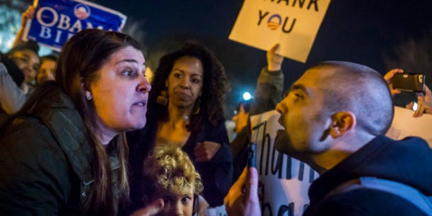 WASHINGTON DC, DISTRICT OF COLUMBIA, UNITED STATES - 2017/01/19: On the eve before Donald Trump is sworn in as the 45th President of the United States, in a pre-inauguration protest on January 19, 2017, hundreds of activists surrounded the Alt-Right 'Deploraball,' which was taking place inside the National Press Club in Washington D.C. (Photo by Michael Nigro/Pacific Press/LightRocket via Getty Images)