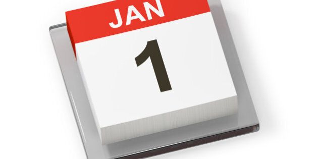 Calendar page shows January 1st for first day of new year isolated on white background with clipping path.