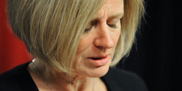 Alberta Premier Rachel Notley speaks to the media on the death of former Alberta Premier Jim Prentice, who was killed in a plane crash, at the Alberta legislature in Edmonton, Alberta, Canada October 14, 2016. REUTERS/Dan Riedlhuber